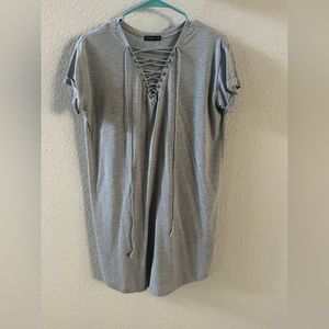 Gray tie front T shirt dress